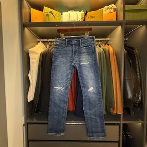 Men’s Abercrombie & Fitch Slim Jeans in Medium-Light Wash Destroyed Denim